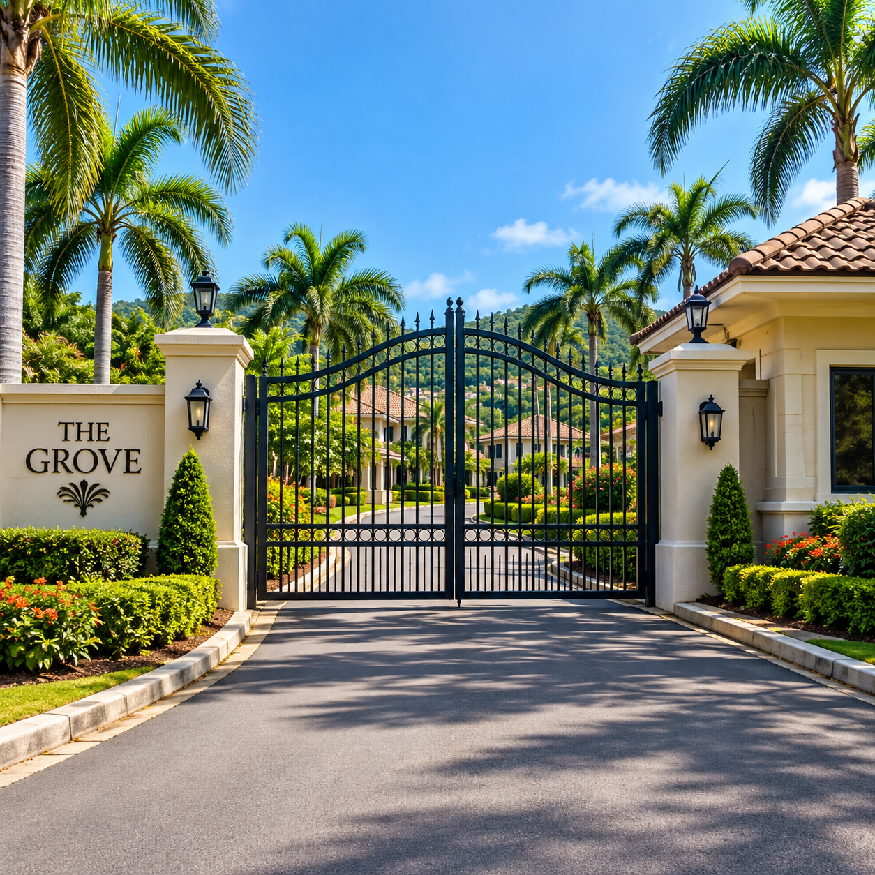 Entrance gate to a gated residential community in Jamaica